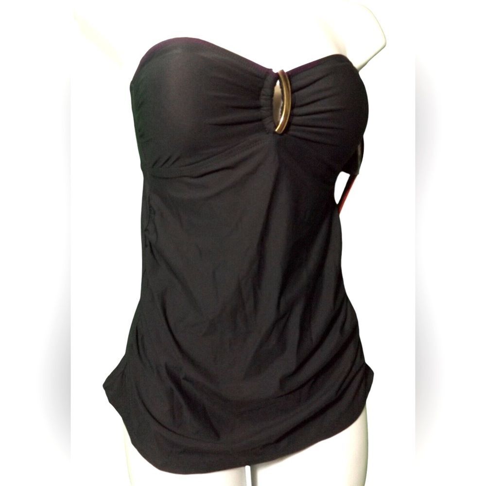 Spanx NWT 2372 Loop Tankini Strapless Swimsuit Top Black Sz 8 Shape wear Swim